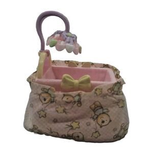 Fisher Price Loving Family Dollhouse Pink Baby Crib Bassinet With Teddy Skirt